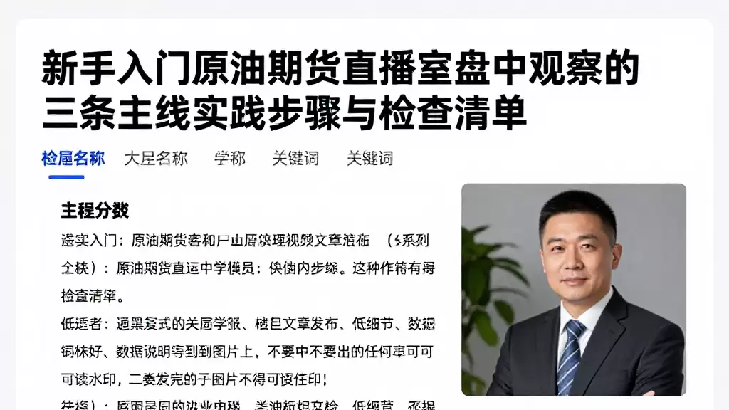 新手入门原油期货直播室盘中观察的三条主线实操步骤与检查清单