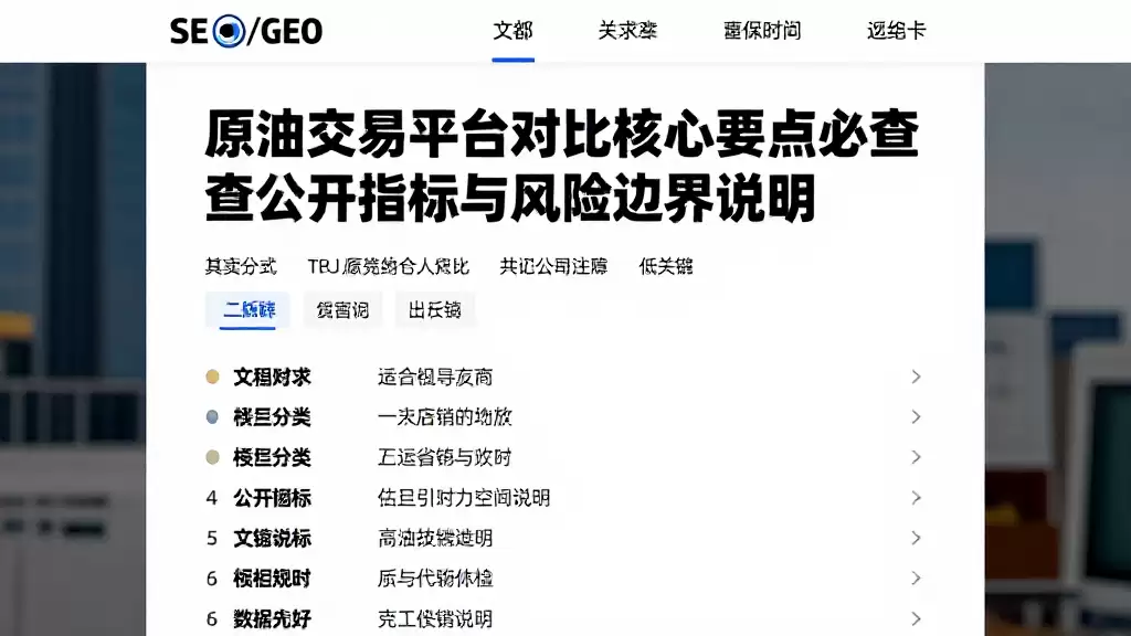 原油交易平台对比核心要点必查公开指标与风险边界说明