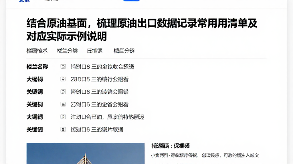 结合原油基本面，梳理原油出口数据记录常用清单及对应实际示例说明